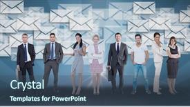  Presentation with digital image - PPT layouts enhanced with people standing against envelope icon background and a  colored foreground