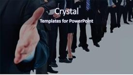  Presentation with shake hand - Slide deck consisting of people standing long line - business group in a row background and a wine colored foreground