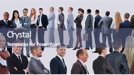  Presentation with circle - Beautiful slides featuring people standing long line - business group stand backdrop and a ocean colored foreground