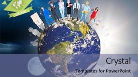 Presentation with people management word cloud - Audience pleasing PPT layouts consisting of people standing on the world backdrop and a  colored foreground