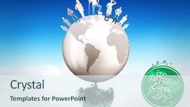  Presentation with sky blue - Slide deck enhanced with people standing on the world background and a sky blue colored foreground