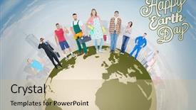  Presentation with people management word cloud - Colorful presentation design enhanced with people standing on the world backdrop and a  colored foreground