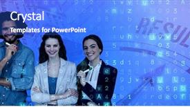  Presentation with people - Presentation theme enhanced with people standing on white background background and a cobalt blue colored foreground