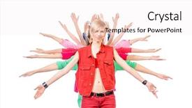  Presentation with holding hands - Beautiful slide deck featuring people standing one after another backdrop and a  colored foreground