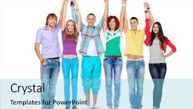  Presentation with friendship - PPT theme enhanced with people standing together in line background and a light blue colored foreground