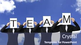  Presentation with people - Slide deck with people standing with on board background and a ocean colored foreground