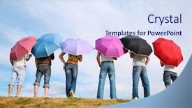  Presentation with group of people praying to god - Presentation with people stands with the umbrella background and a sky blue colored foreground