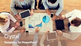  Presentation with team work and productivity - Colorful presentation design enhanced with people statistics and team work backdrop and a coral colored foreground