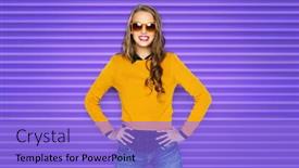  Presentation with casual young people - Slides having people style and fashion concept - happy young woman or teen girl in casual clothes and sunglasses background and a light blue colored foreground