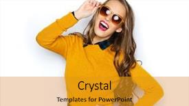  Presentation with casual young people - Slides featuring people style and fashion concept - happy young woman or teen girl in casual clothes and sunglasses having fun background and a gold colored foreground