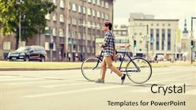  Presentation with people street - Presentation design featuring people style city life background and a soft green colored foreground