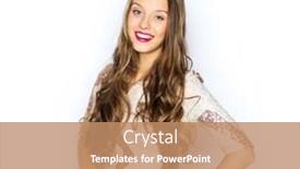  Presentation with fancy dress - PPT theme with people style holidays hairstyle and fashion concept - happy young woman or teen girl in fancy dress with sequins and long wavy hair background and a coral colored foreground