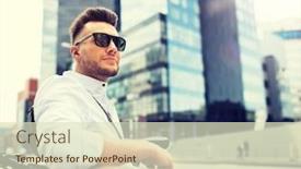  Presentation with man sitting bench - Slides having people-style-leisure-and-lifestyle background and a soft green colored foreground