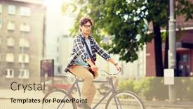  Presentation with man riding big bike motor - Presentation theme with people-style-leisure-and-lifestyle background and a lemonade colored foreground