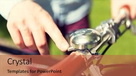  Presentation with lifestyle - Presentation theme having people style leisure and lifestyle - close up of male hand ringing retro ding dong bicycle bell on fixed gear bike wheel background and a red colored foreground