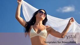  Presentation with young happy people smiling - Presentation featuring people-summer-and-swimwear-concept background and a coral colored foreground
