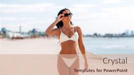 Presentation with young happy people smiling - Presentation theme consisting of people-summer-and-swimwear-concept background and a coral colored foreground
