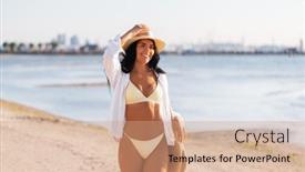  Presentation with beach bag - Presentation theme enhanced with people-summer-holidays-and-leisure background and a  colored foreground