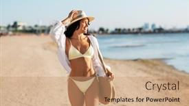  Presentation with beach bag - Presentation theme enhanced with people-summer-holidays-and-leisure background and a coral colored foreground