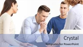  Presentation with psychotherapy - Amazing presentation design having people supporting man at group backdrop and a  colored foreground