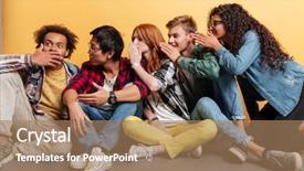  Presentation with group of people praying to god - PPT theme consisting of people surprising and telling secret background and a coral colored foreground