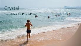  Presentation with swim - Colorful PPT layouts enhanced with people swim in the sea on a hot summer day coast of the sea of japan backdrop and a lemonade colored foreground