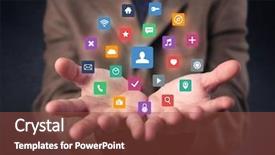  Presentation with colorful finger painted hands - Slides consisting of people symbols - colorful multimedia icons background and a tawny brown colored foreground