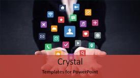  Presentation with colorful hands - Presentation having people symbols - colorful multimedia icons background and a red colored foreground