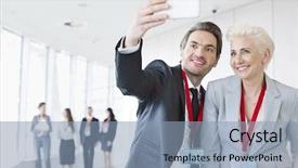  Presentation with selfie - Amazing theme having people taking selfie in convention backdrop and a light blue colored foreground