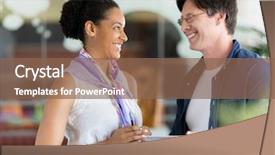  Presentation with octagon two mma fighters standing - Amazing presentation design having people talking - two collegues standing next backdrop and a violet colored foreground