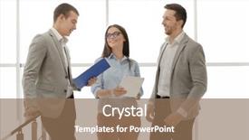  Presentation with business building blocks - Amazing slide deck having people talking in office building backdrop and a coral colored foreground