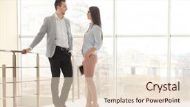  Presentation with people talking - Audience pleasing PPT layouts consisting of people talking in office building backdrop and a lemonade colored foreground