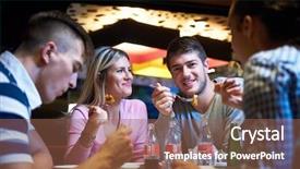  Presentation with middle east dubai mall shopping - PPT theme having people talking restaurant - friends have lanch break background and a tawny brown colored foreground