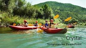  Presentation with rafting - Slides with people team inflatable canoes rafting background and a seafoam green colored foreground