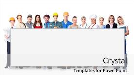  Presentation with team group yellow - PPT theme enhanced with people team isolated over white background and a white colored foreground