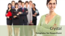  Presentation with team - Cool new theme with people team isolated over white backdrop and a  colored foreground