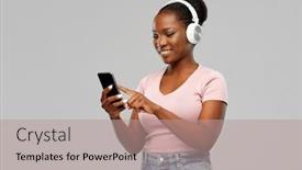  Presentation with audio - Slide set consisting of people-technology-and-audio-equipment background and a coral colored foreground