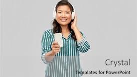  Presentation with asian music - Colorful theme enhanced with people-technology-and-audio-equipment backdrop and a light gray colored foreground