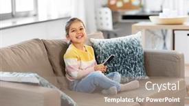  Presentation with childhood - Presentation theme consisting of people-technology-and-childhood-concept background and a coral colored foreground