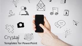  Presentation with doodles - Audience pleasing PPT theme consisting of people technology and communication - close up of hands with smartphone and media doodles over gray background backdrop and a light gray colored foreground