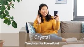  Presentation with young happy people smiling - PPT theme having people-technology-and-communication-concept background and a coral colored foreground