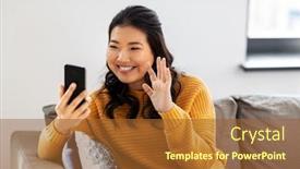  Presentation with information and communication technology in service delivery - Slides with people-technology-and-communication-concept background and a red colored foreground