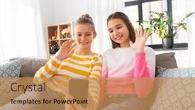  Presentation with friendship - Cool new slides with people-technology-and-friendship-concept backdrop and a coral colored foreground