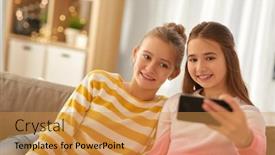  Presentation with friendship - Presentation theme having people-technology-and-friendship-concept background and a gold colored foreground