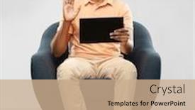  Presentation with young happy people smiling - Colorful PPT theme enhanced with people-technology-and-furniture-concept backdrop and a coral colored foreground