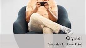  Presentation with young happy people smiling - Audience pleasing presentation theme consisting of people-technology-and-furniture-concept backdrop and a light gray colored foreground