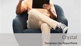  Presentation with young happy people smiling - Cool new slide deck with people-technology-and-furniture-concept backdrop and a light gray colored foreground