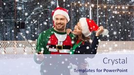  Presentation with rink - Audience pleasing slides consisting of people-technology-and-holidays-concept backdrop and a sky blue colored foreground