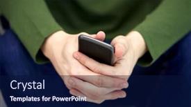  Presentation with school technology - Slide deck consisting of male hands with smartphone background and a navy blue colored foreground