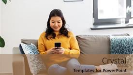  Presentation with young happy people smiling - PPT layouts having people-technology-and-leisure-concept background and a coral colored foreground